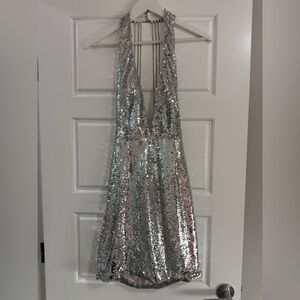 bebe Silver Sequin Mini Dress